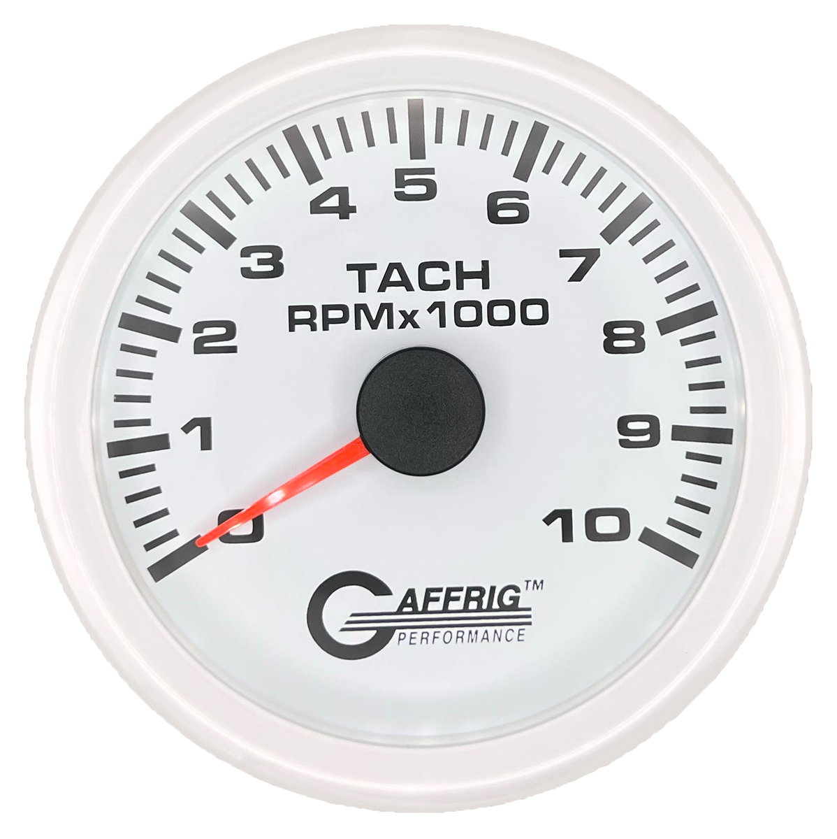 GAFFRIG 3 3/8 INCH TACHOMETER GAUGE 6000, 8000 & 10000 RPM WHITE 10000 / STEP RIM (008) / WHITE