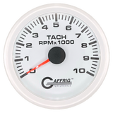 GAFFRIG 3 3/8 INCH TACHOMETER GAUGE 6000, 8000 & 10000 RPM WHITE 10000 / STEP RIM (008) / WHITE