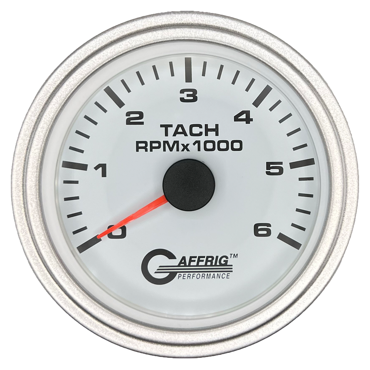 GAFFRIG 3 3/8 INCH TACHOMETER GAUGE 6000, 8000 & 10000 RPM WHITE 6000 / STEP RIM (008) / PLATINUM