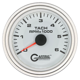 GAFFRIG 3 3/8 INCH TACHOMETER GAUGE 6000, 8000 & 10000 RPM WHITE 6000 / STEP RIM (008) / PLATINUM