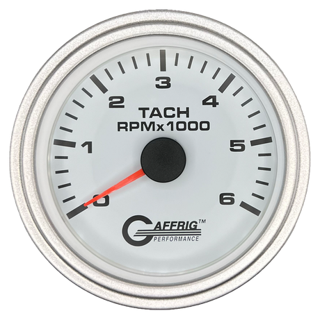 GAFFRIG 3 3/8 INCH TACHOMETER GAUGE 6000, 8000 & 10000 RPM WHITE 6000 / STEP RIM (008) / PLATINUM