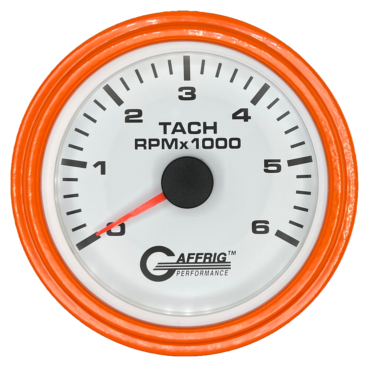 GAFFRIG 3 3/8 INCH TACHOMETER GAUGE 6000, 8000 & 10000 RPM WHITE 6000 / STEP RIM (008) / ORANGE