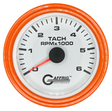 GAFFRIG 3 3/8 INCH TACHOMETER GAUGE 6000, 8000 & 10000 RPM WHITE 6000 / STEP RIM (008) / ORANGE