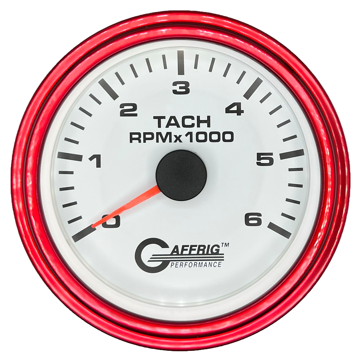 GAFFRIG 3 3/8 INCH TACHOMETER GAUGE 6000, 8000 & 10000 RPM WHITE 6000 / STEP RIM (008) / RED