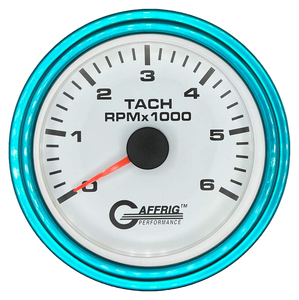 GAFFRIG 3 3/8 INCH TACHOMETER GAUGE 6000, 8000 & 10000 RPM WHITE 6000 / STEP RIM (008) / TEAL