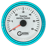 GAFFRIG 3 3/8 INCH TACHOMETER GAUGE 6000, 8000 & 10000 RPM WHITE 6000 / STEP RIM (008) / TEAL