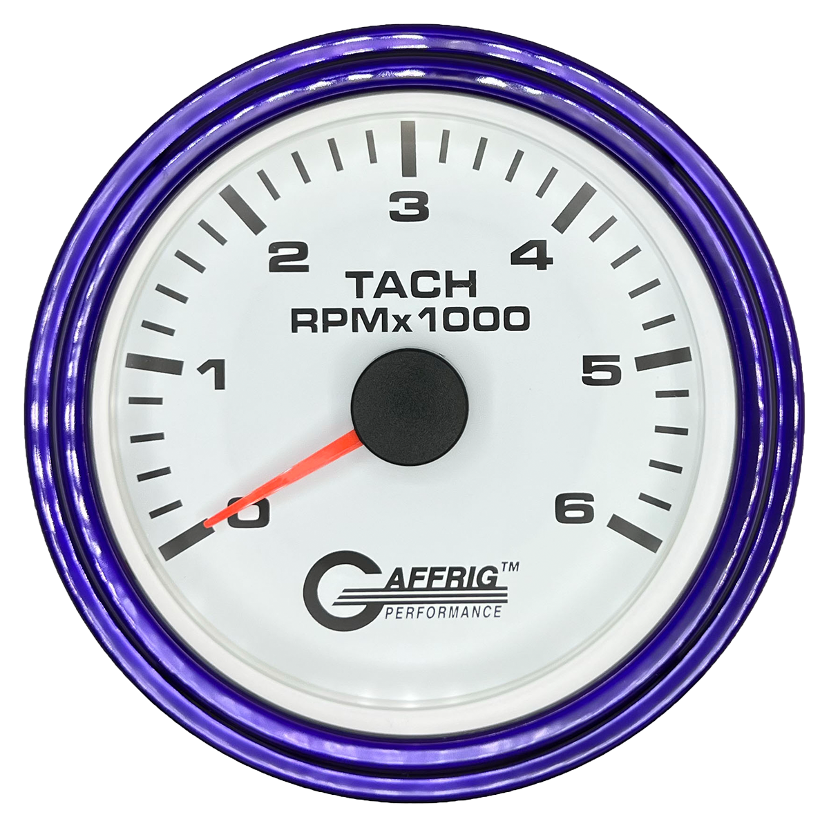 GAFFRIG 3 3/8 INCH TACHOMETER GAUGE 6000, 8000 & 10000 RPM WHITE 6000 / STEP RIM (008) / PURPLE