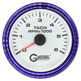 GAFFRIG 3 3/8 INCH TACHOMETER GAUGE 6000, 8000 & 10000 RPM WHITE 6000 / STEP RIM (008) / PURPLE