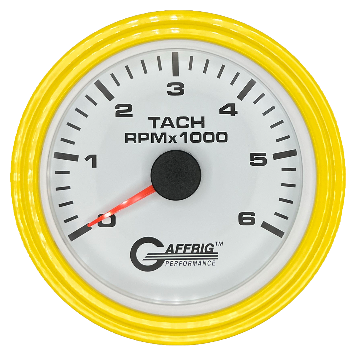 GAFFRIG 3 3/8 INCH TACHOMETER GAUGE 6000, 8000 & 10000 RPM WHITE 6000 / STEP RIM (008) / YELLOW