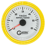 GAFFRIG 3 3/8 INCH TACHOMETER GAUGE 6000, 8000 & 10000 RPM WHITE 6000 / STEP RIM (008) / YELLOW