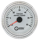 GAFFRIG 3 3/8 INCH TACHOMETER GAUGE 6000, 8000 & 10000 RPM WHITE 6000 / STEP RIM (008) / CHROME/POLISHED