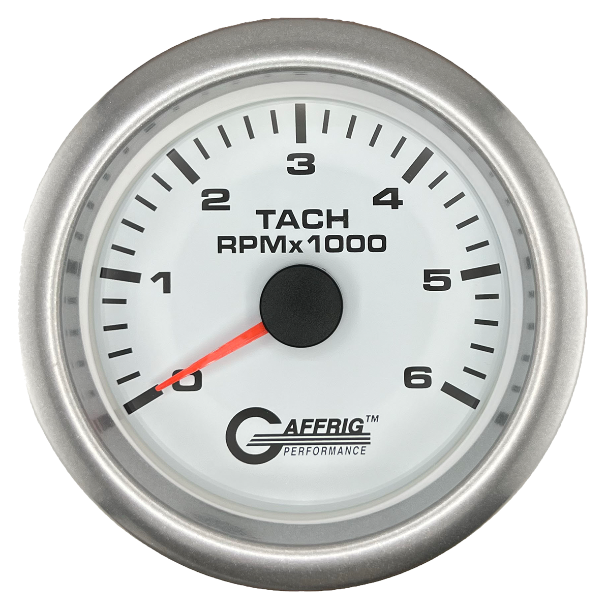 GAFFRIG 3 3/8 INCH TACHOMETER GAUGE 6000, 8000 & 10000 RPM WHITE 6000 / FAT RIM (338) / PLATINUM