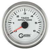 GAFFRIG 3 3/8 INCH TACHOMETER GAUGE 6000, 8000 & 10000 RPM WHITE 6000 / FAT RIM (338) / PLATINUM