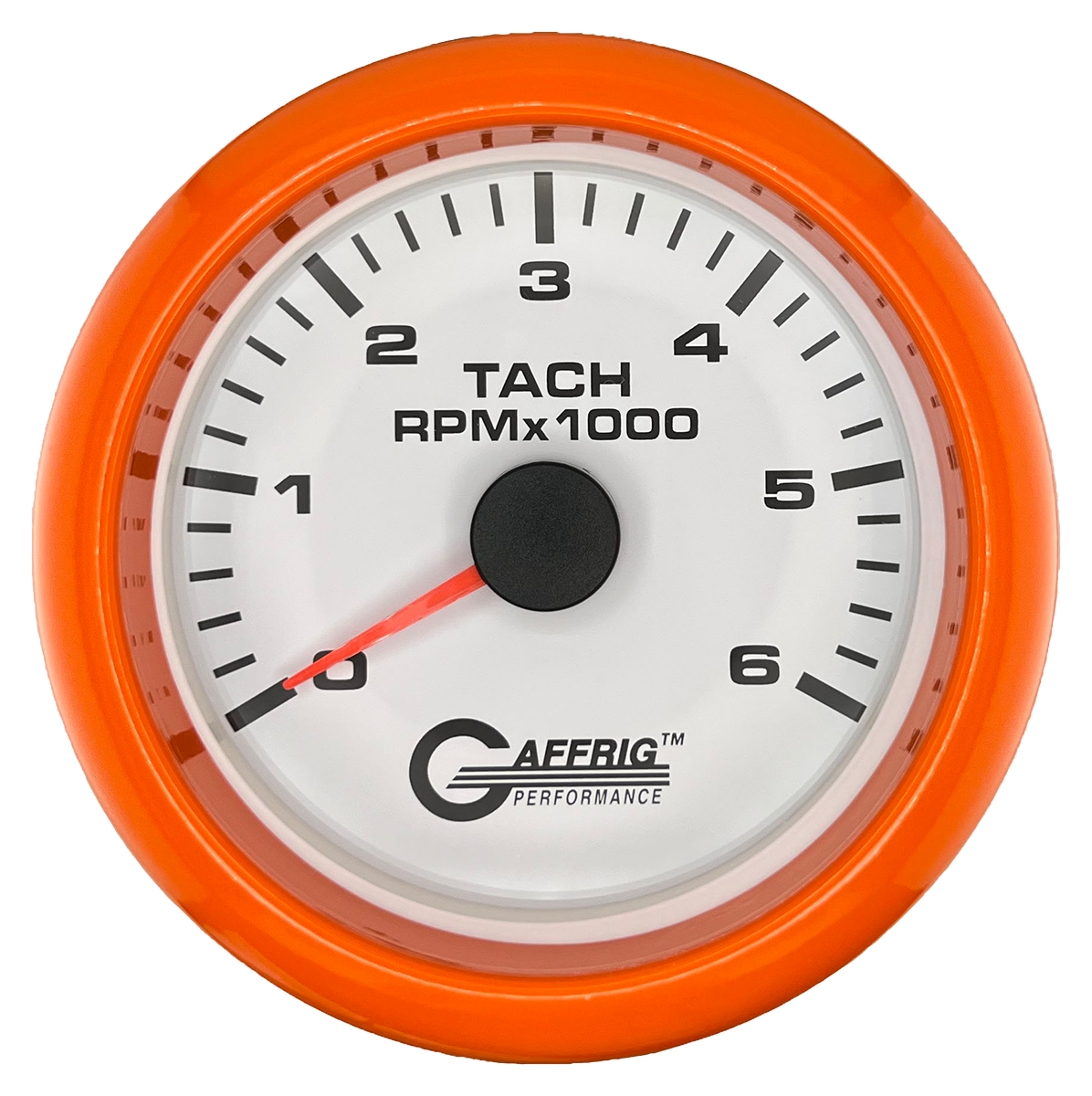 GAFFRIG 3 3/8 INCH TACHOMETER GAUGE 6000, 8000 & 10000 RPM WHITE 6000 / FAT RIM (338) / ORANGE