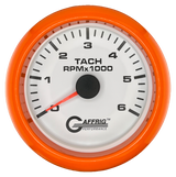 GAFFRIG 3 3/8 INCH TACHOMETER GAUGE 6000, 8000 & 10000 RPM WHITE 6000 / FAT RIM (338) / ORANGE