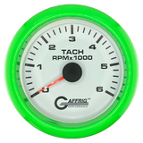 GAFFRIG 3 3/8 INCH TACHOMETER GAUGE 6000, 8000 & 10000 RPM WHITE 6000 / FAT RIM (338) / LIME GREEN