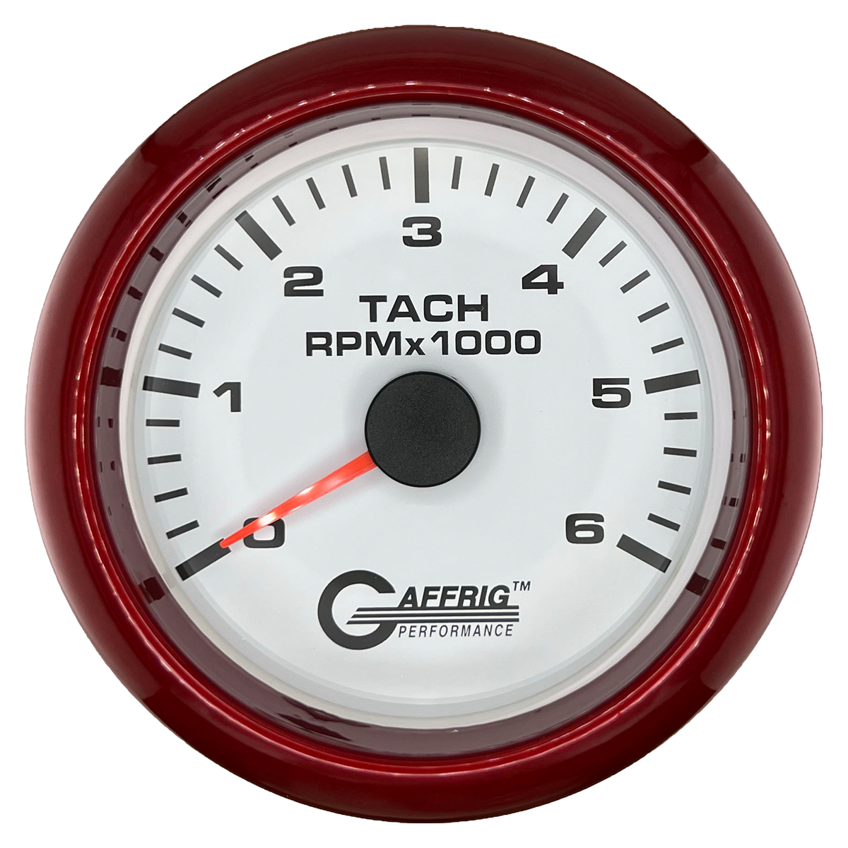 GAFFRIG 3 3/8 INCH TACHOMETER GAUGE 6000, 8000 & 10000 RPM WHITE 6000 / FAT RIM (338) / RED