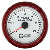 GAFFRIG 3 3/8 INCH TACHOMETER GAUGE 6000, 8000 & 10000 RPM WHITE 6000 / FAT RIM (338) / RED