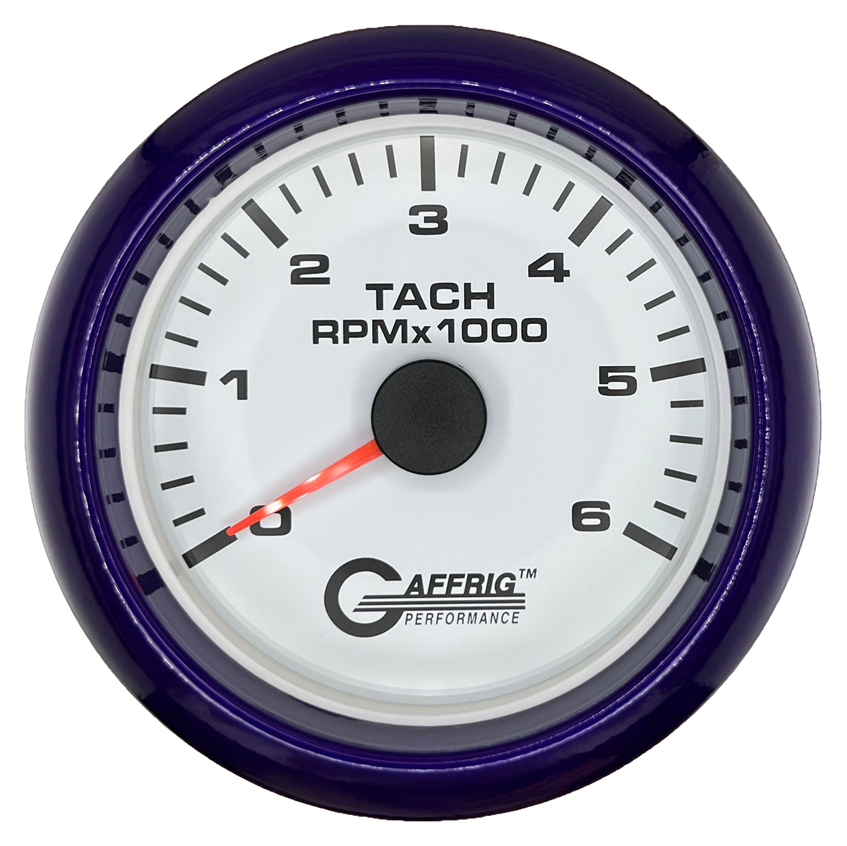 GAFFRIG 3 3/8 INCH TACHOMETER GAUGE 6000, 8000 & 10000 RPM WHITE 6000 / FAT RIM (338) / PURPLE