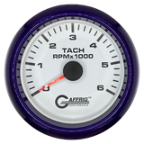 GAFFRIG 3 3/8 INCH TACHOMETER GAUGE 6000, 8000 & 10000 RPM WHITE 6000 / FAT RIM (338) / PURPLE