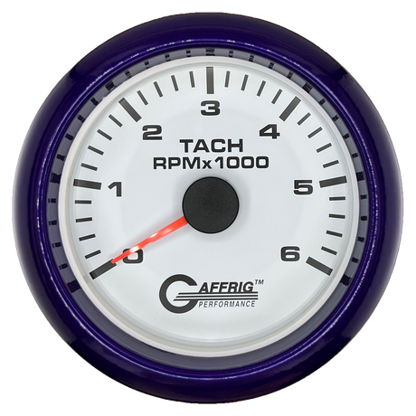 GAFFRIG 3 3/8 INCH TACHOMETER GAUGE 6000, 8000 & 10000 RPM WHITE 6000 / FAT RIM (338) / PURPLE