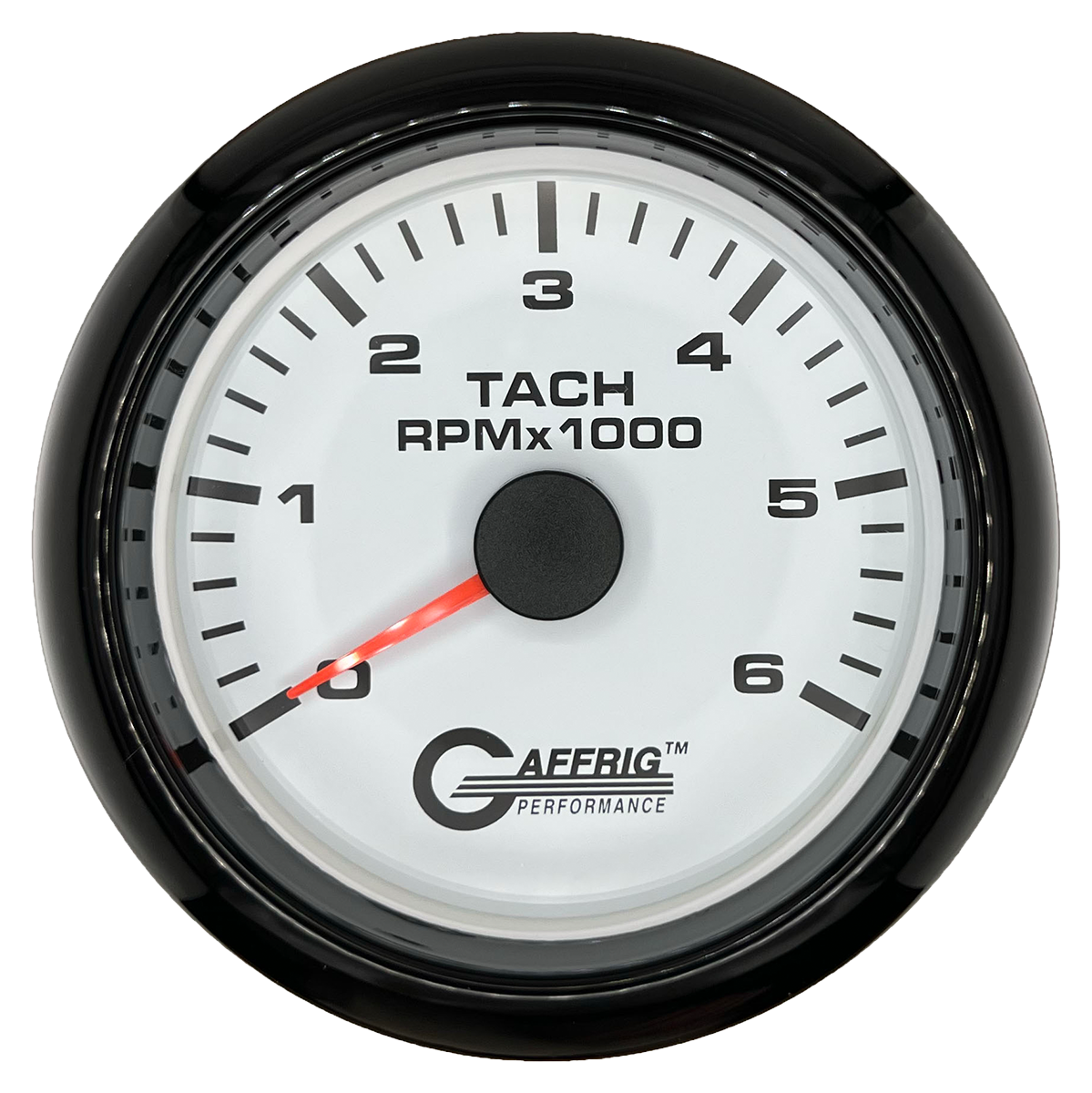 GAFFRIG 3 3/8 INCH TACHOMETER GAUGE 6000, 8000 & 10000 RPM WHITE 6000 / FAT RIM (338) / BLACK