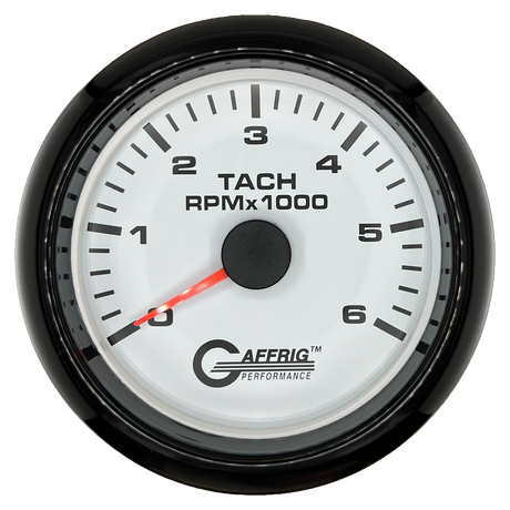 GAFFRIG 3 3/8 INCH TACHOMETER GAUGE 6000, 8000 & 10000 RPM WHITE 6000 / FAT RIM (338) / BLACK