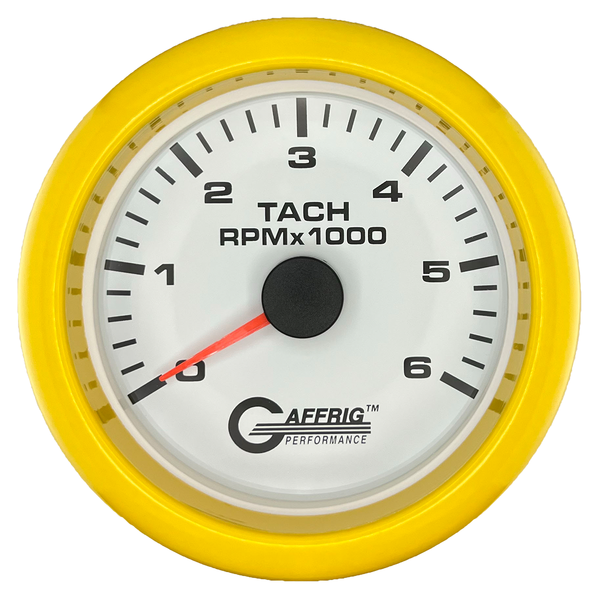 GAFFRIG 3 3/8 INCH TACHOMETER GAUGE 6000, 8000 & 10000 RPM WHITE 6000 / FAT RIM (338) / YELLOW