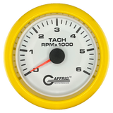 GAFFRIG 3 3/8 INCH TACHOMETER GAUGE 6000, 8000 & 10000 RPM WHITE 6000 / FAT RIM (338) / YELLOW