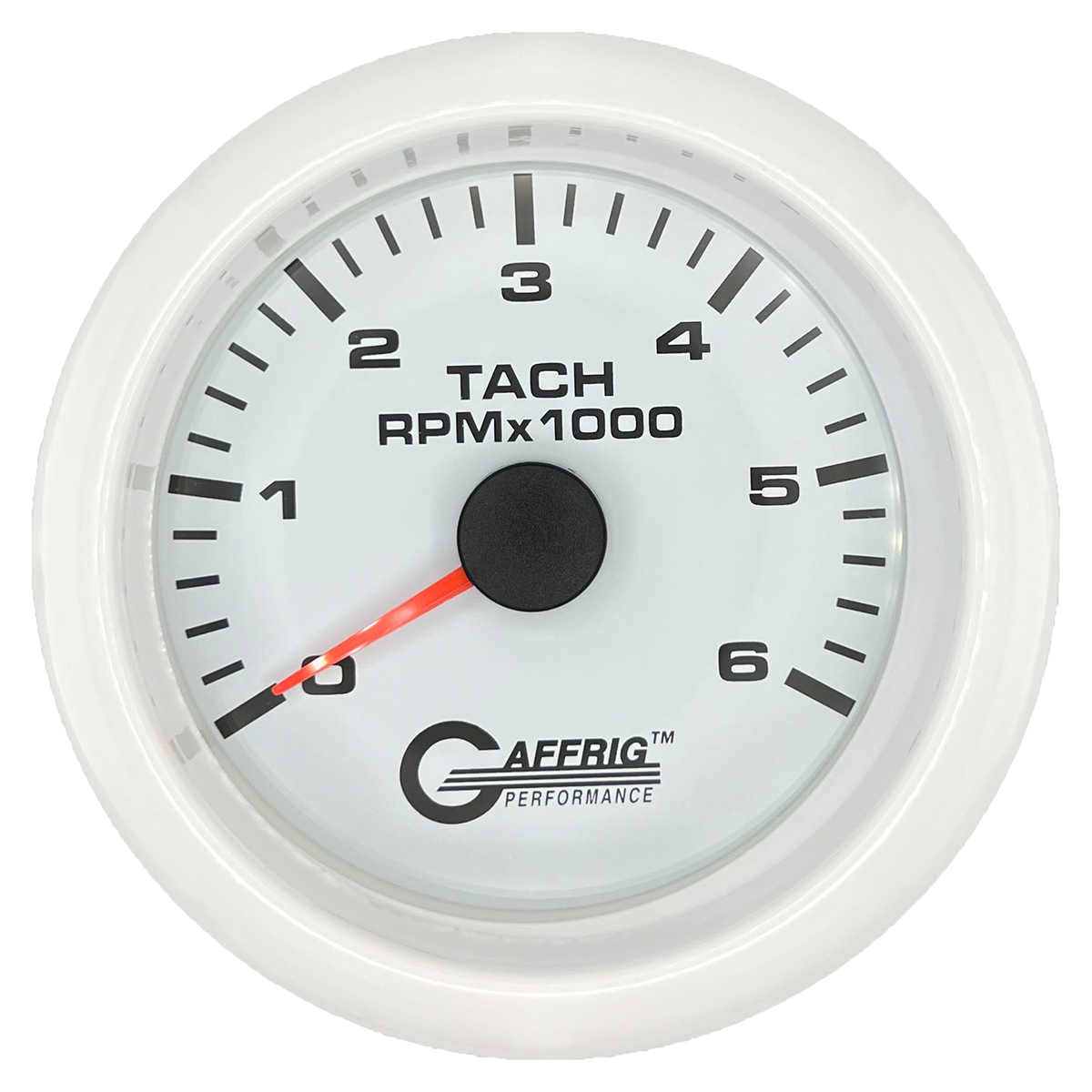 GAFFRIG 3 3/8 INCH TACHOMETER GAUGE 6000, 8000 & 10000 RPM WHITE 6000 / FAT RIM (338) / WHITE