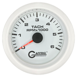 GAFFRIG 3 3/8 INCH TACHOMETER GAUGE 6000, 8000 & 10000 RPM WHITE 6000 / FAT RIM (338) / WHITE