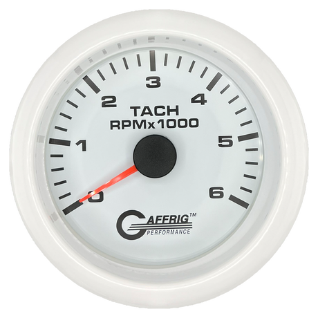 GAFFRIG 3 3/8 INCH TACHOMETER GAUGE 6000, 8000 & 10000 RPM WHITE 6000 / FAT RIM (338) / WHITE