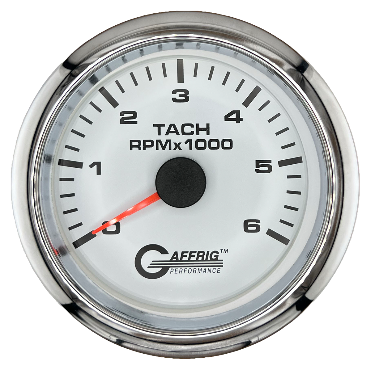 GAFFRIG 3 3/8 INCH TACHOMETER GAUGE 6000, 8000 & 10000 RPM WHITE 6000 / FAT RIM (338) / CHROME/POLISHED