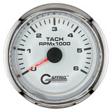 GAFFRIG 3 3/8 INCH TACHOMETER GAUGE 6000, 8000 & 10000 RPM WHITE 6000 / FAT RIM (338) / CHROME/POLISHED