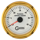 GAFFRIG 3 3/8 INCH TACHOMETER GAUGE 6000, 8000 & 10000 RPM WHITE 6000 / FAT RIM (338) / GOLD