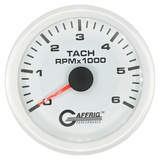 GAFFRIG 3 3/8 INCH TACHOMETER GAUGE 6000, 8000 & 10000 RPM WHITE 6000 / STEP RIM (008) / WHITE