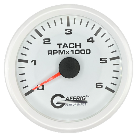 GAFFRIG 3 3/8 INCH TACHOMETER GAUGE 6000, 8000 & 10000 RPM WHITE 6000 / STEP RIM (008) / WHITE