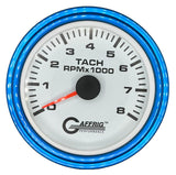 GAFFRIG 3 3/8 INCH TACHOMETER GAUGE 6000, 8000 & 10000 RPM WHITE 8000 / STEP RIM (008) / BLUE