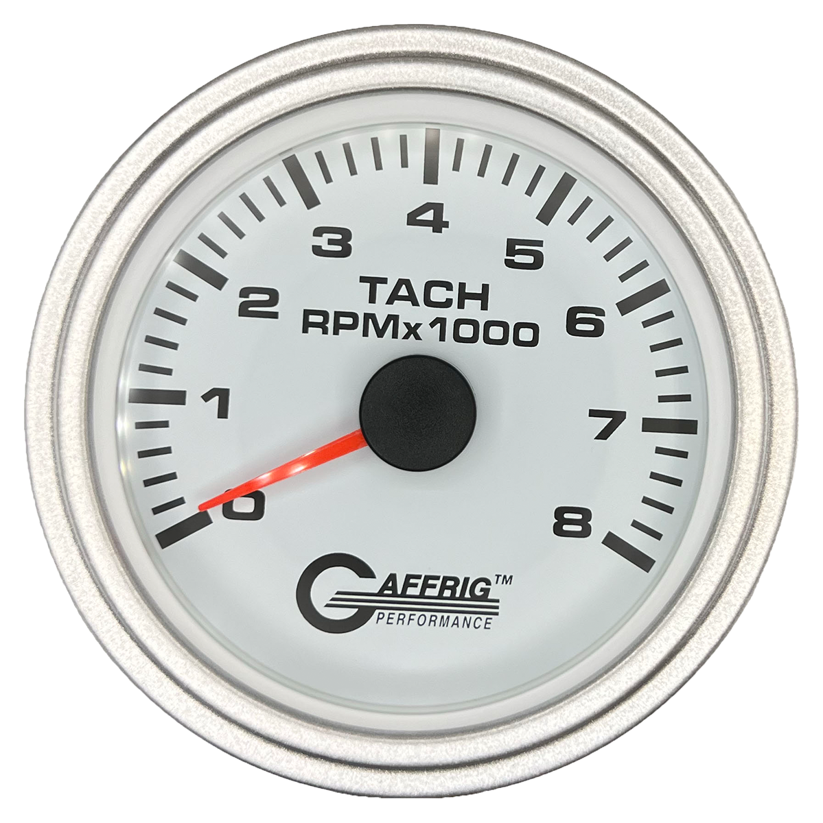 GAFFRIG 3 3/8 INCH TACHOMETER GAUGE 6000, 8000 & 10000 RPM WHITE 8000 / STEP RIM (008) / PLATINUM