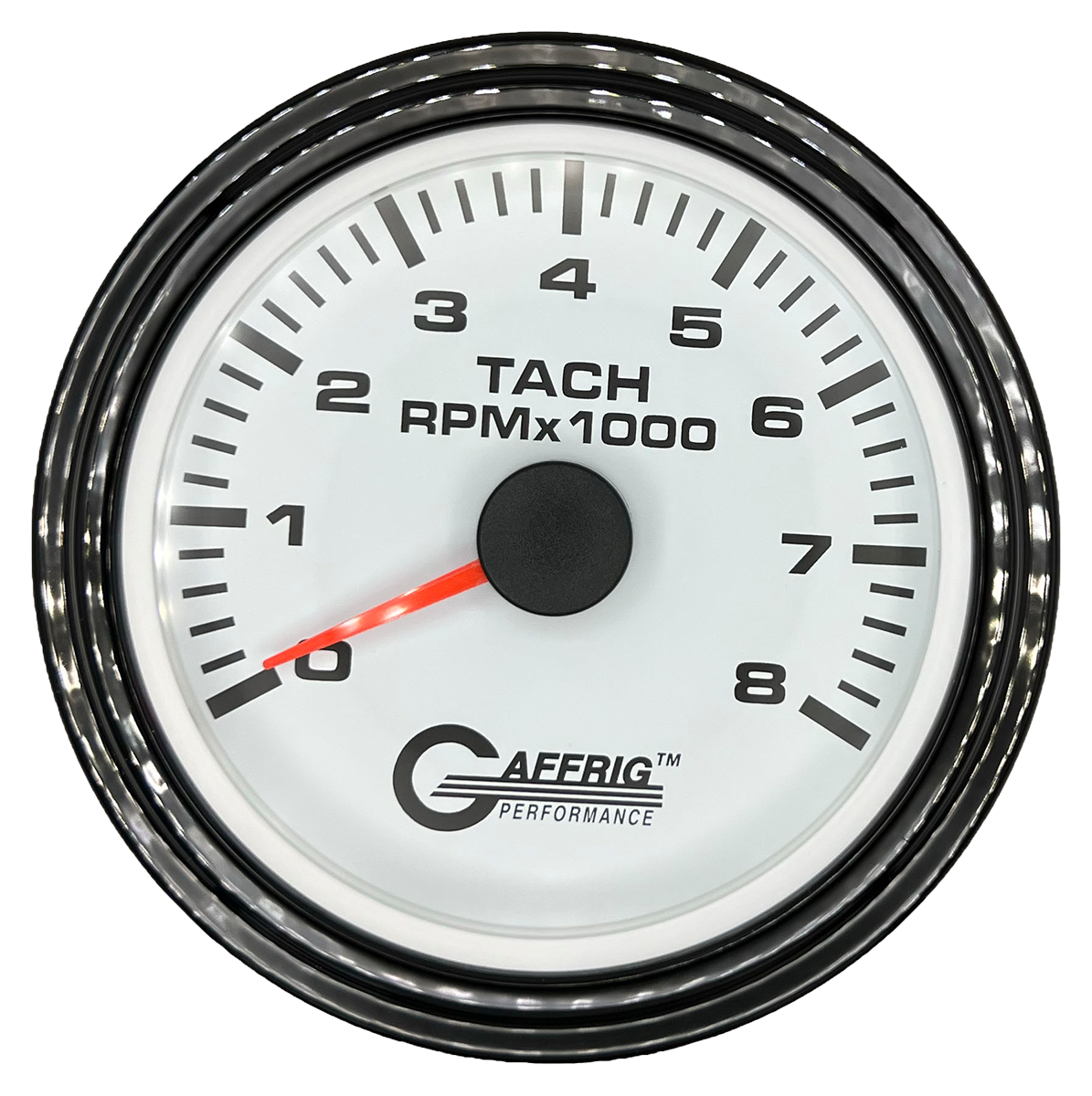 GAFFRIG 3 3/8 INCH TACHOMETER GAUGE 6000, 8000 & 10000 RPM WHITE 8000 / STEP RIM (008) / BLACK