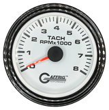 GAFFRIG 3 3/8 INCH TACHOMETER GAUGE 6000, 8000 & 10000 RPM WHITE 8000 / STEP RIM (008) / BLACK