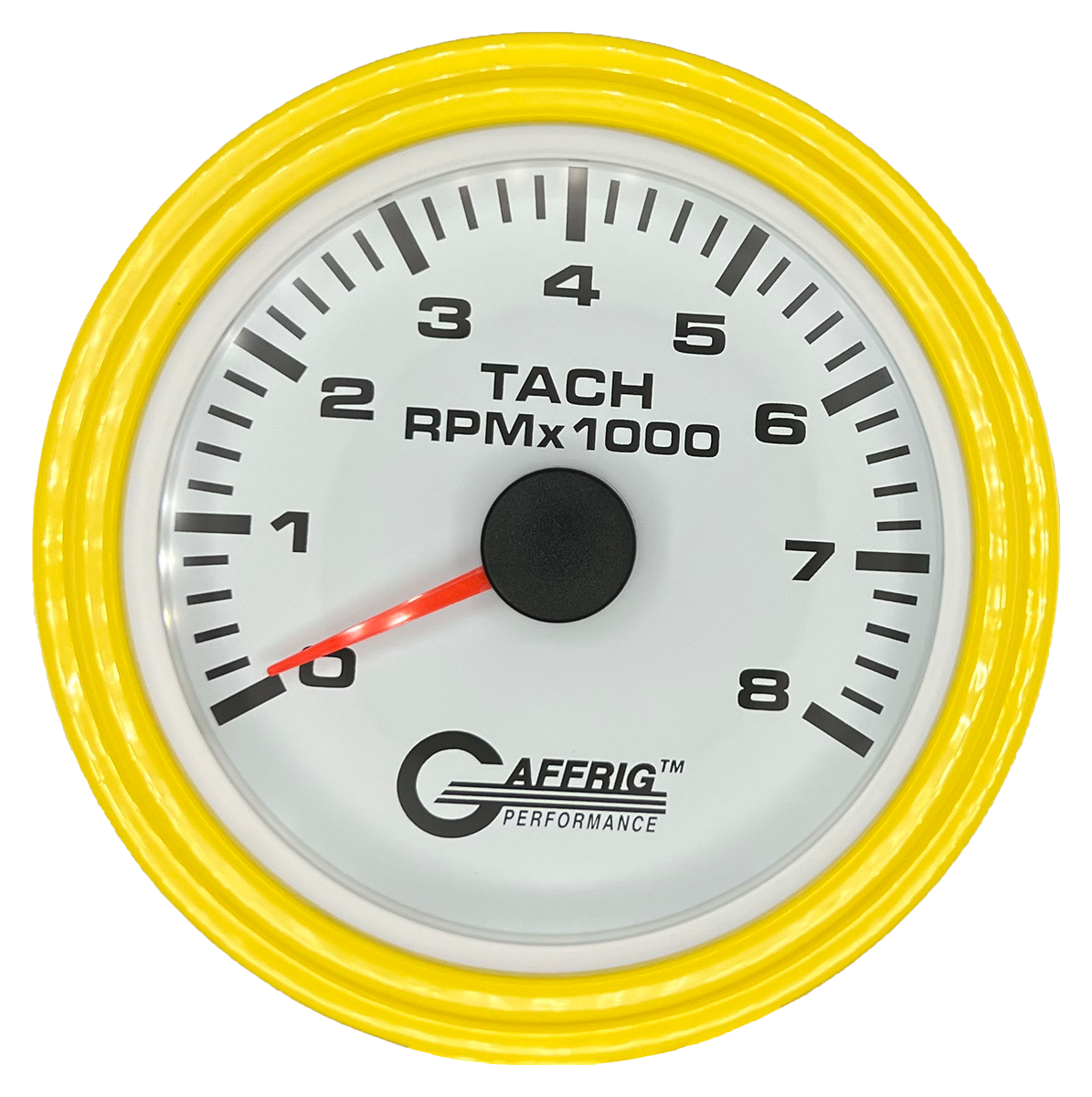 GAFFRIG 3 3/8 INCH TACHOMETER GAUGE 6000, 8000 & 10000 RPM WHITE 8000 / STEP RIM (008) / YELLOW