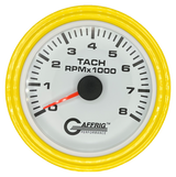 GAFFRIG 3 3/8 INCH TACHOMETER GAUGE 6000, 8000 & 10000 RPM WHITE 8000 / STEP RIM (008) / YELLOW