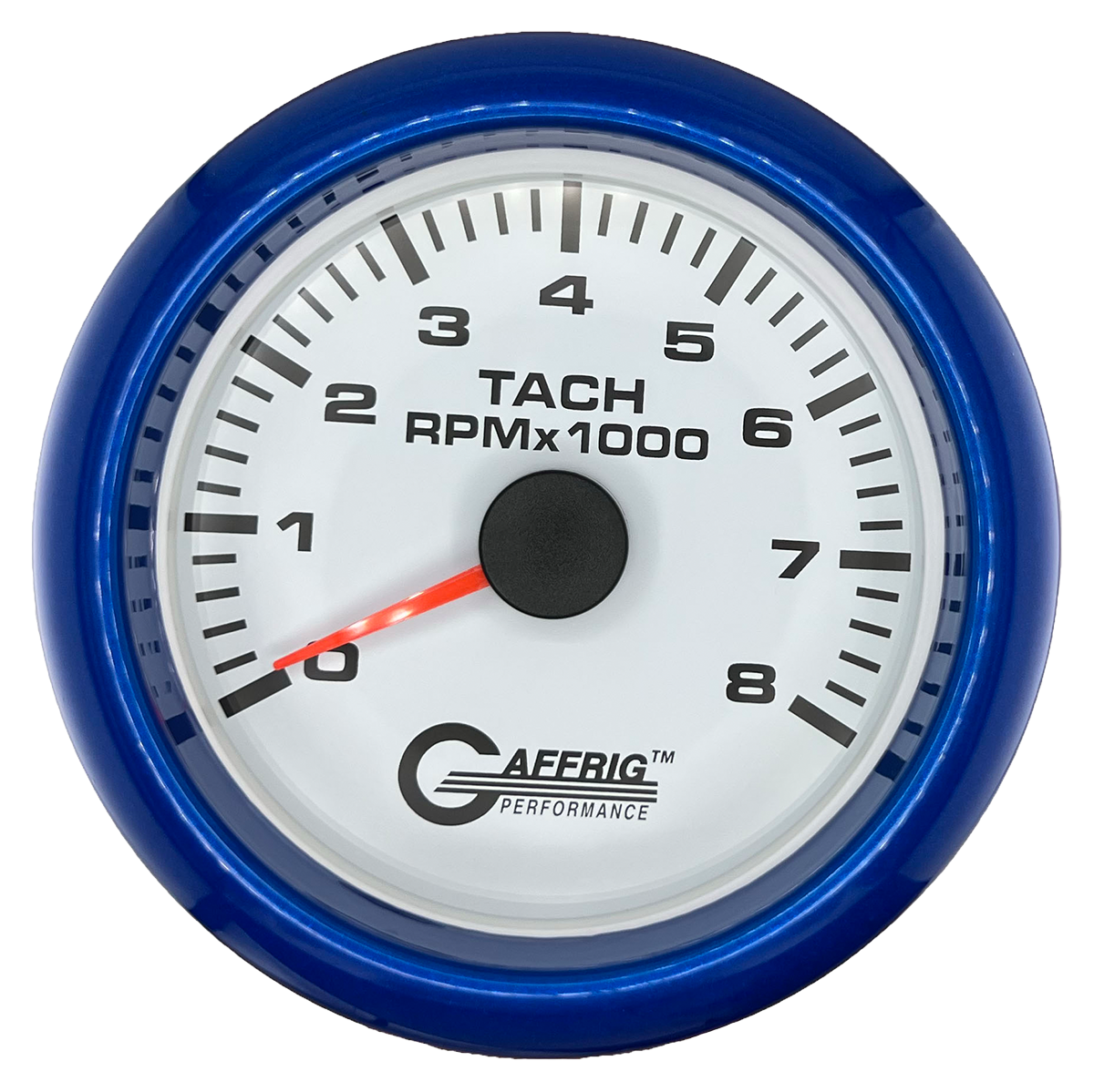 GAFFRIG 3 3/8 INCH TACHOMETER GAUGE 6000, 8000 & 10000 RPM WHITE 8000 / FAT RIM (338) / BLUE