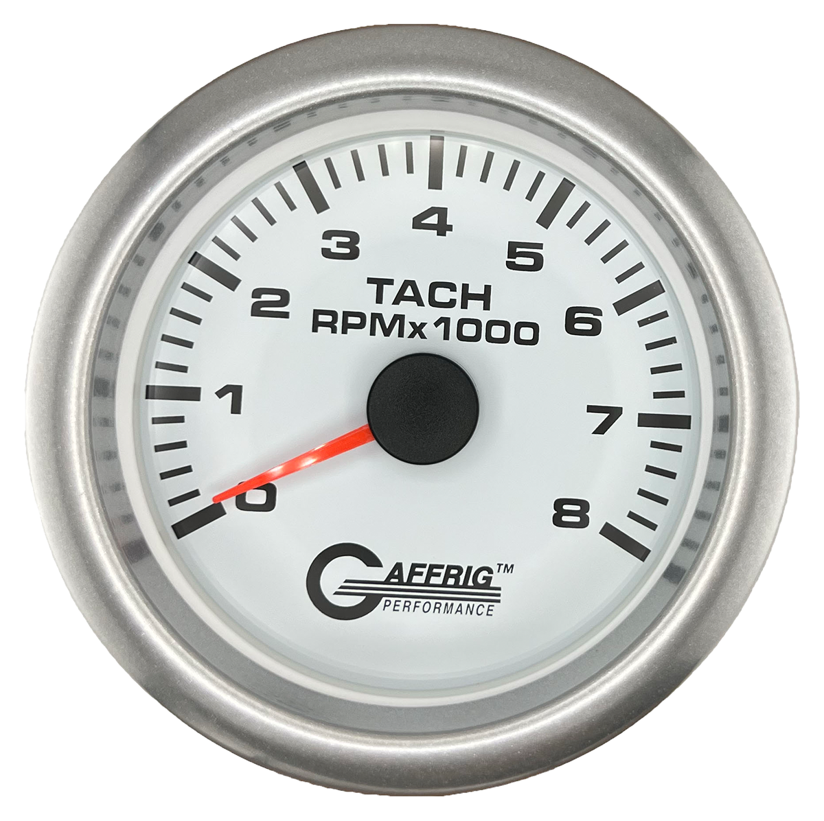 GAFFRIG 3 3/8 INCH TACHOMETER GAUGE 6000, 8000 & 10000 RPM WHITE 8000 / FAT RIM (338) / PLATINUM