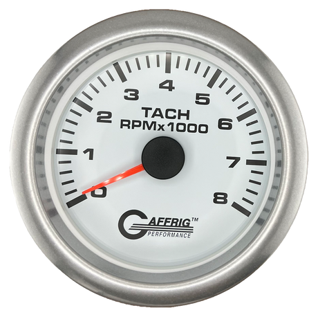 GAFFRIG 3 3/8 INCH TACHOMETER GAUGE 6000, 8000 & 10000 RPM WHITE 8000 / FAT RIM (338) / PLATINUM