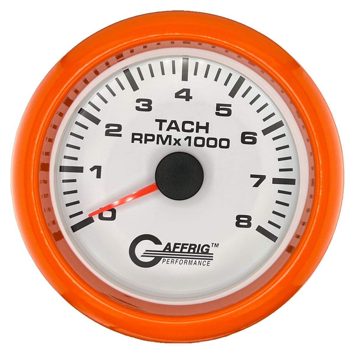 GAFFRIG 3 3/8 INCH TACHOMETER GAUGE 6000, 8000 & 10000 RPM WHITE 8000 / FAT RIM (338) / ORANGE