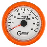 GAFFRIG 3 3/8 INCH TACHOMETER GAUGE 6000, 8000 & 10000 RPM WHITE 8000 / FAT RIM (338) / ORANGE