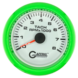 GAFFRIG 3 3/8 INCH TACHOMETER GAUGE 6000, 8000 & 10000 RPM WHITE 8000 / FAT RIM (338) / LIME GREEN