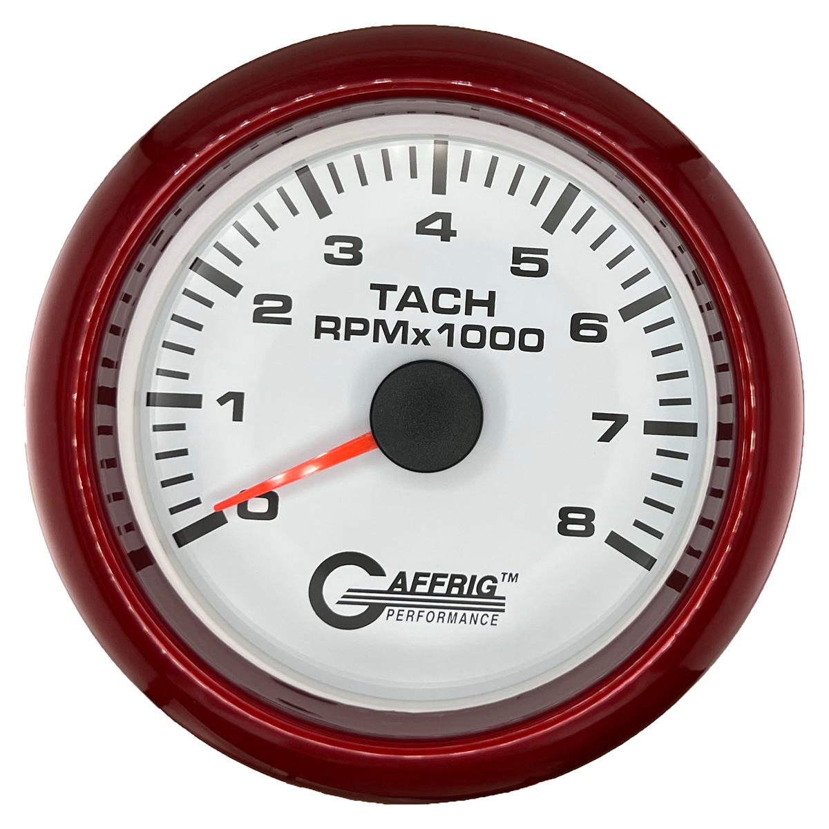 GAFFRIG 3 3/8 INCH TACHOMETER GAUGE 6000, 8000 & 10000 RPM WHITE 8000 / FAT RIM (338) / RED